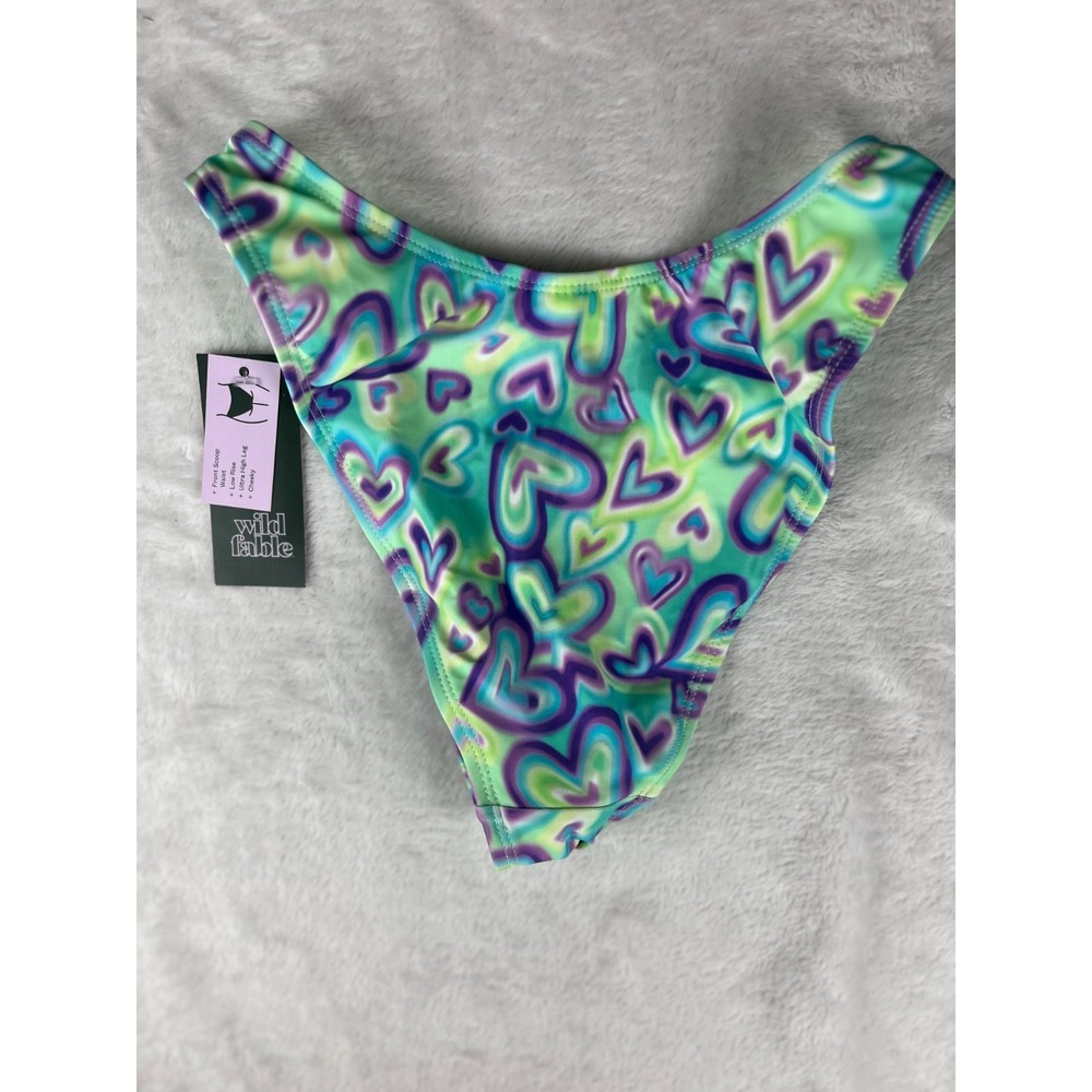 Wild Fable Bikini Bottom Womens XS Blue Green Heart Print Cheeky Ultra High Leg